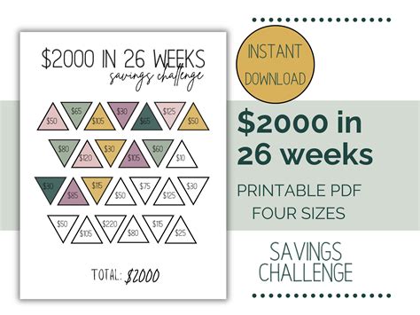 2k Savings Challenge 26 Week Savings Save 2000 6 Month Savings Challenge Savings Template Habit