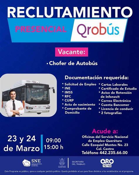 Reclutamiento Presencial Para Operadores De Autobus En Qrobus 23 Y 24