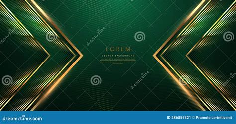 Abstract Gold Triangles Lines On Dark Green Background With Lighting