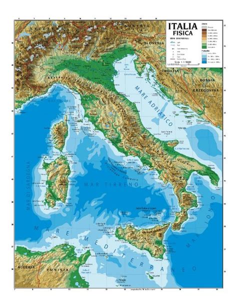 Italia Politica Fisica Plastificata Scolastica Carta Geografica Murale