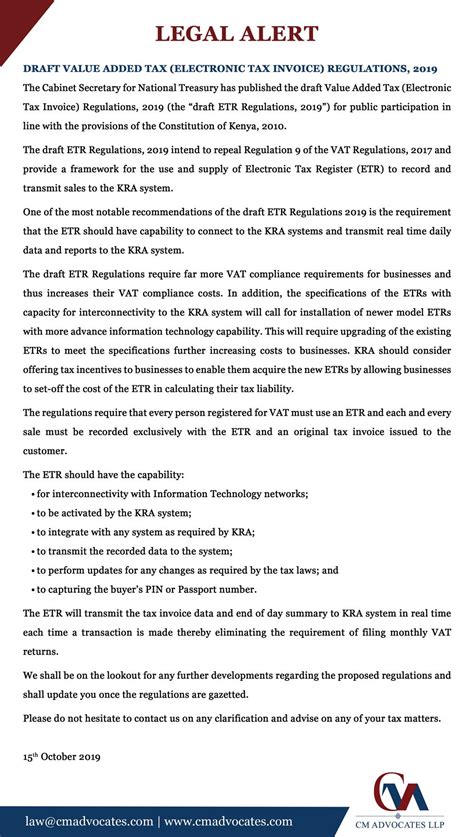 Draft Value Added Tax Electronic Tax Invoice Regulations 2019 Cm