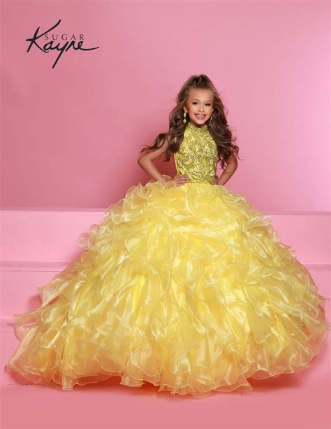 Sugar Kayne C328 Girls Preteens Pageant Dress Halter Neckline Full Ruf