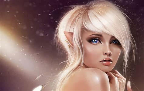 Digital Art Anime Girls Elves Blue Eyes Blonde Realistic Blue Elf