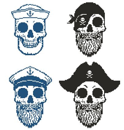 Pixel Skull Pirate Skull Sailor Skull Captain Skull Stock Illustration - Download Image Now - iStock