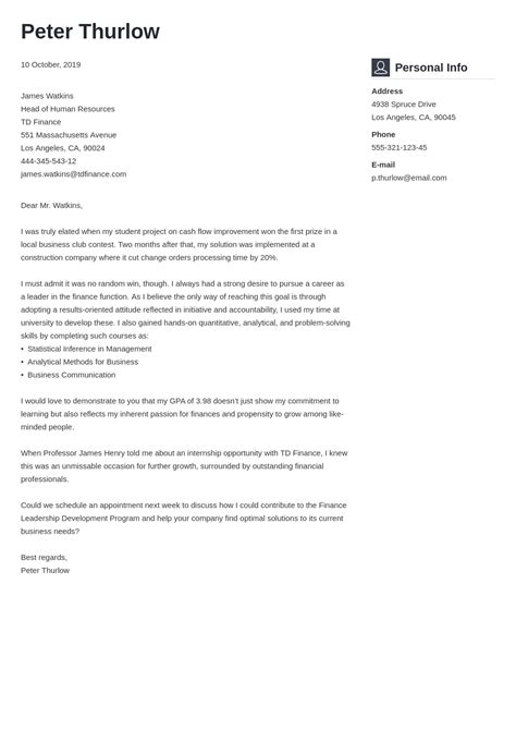 Internship Cover Letter In Word And Pdf Formats Riset