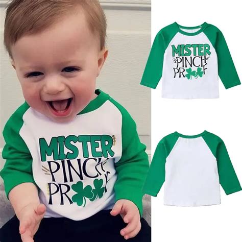 2019 Spring St Patricks Day Tops Baby Boy Long Sleeve Green Lucky