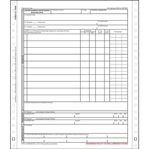 Printable Hazardous Waste Manifest Form Prntbl