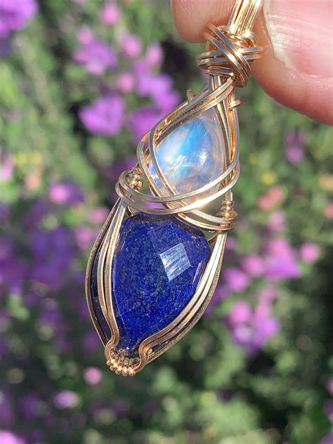 Lapis Lazuli And Moonstone Rainbow Blue Pendant Necklace Etsy