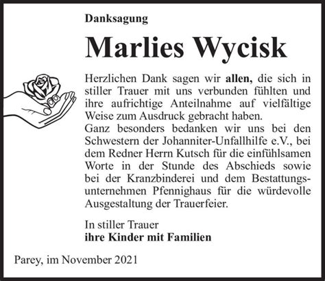 Traueranzeigen Von Marlies Wycisk Abschied Nehmen De