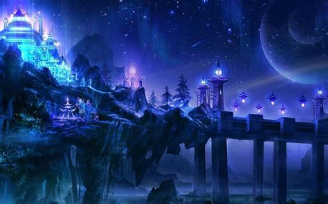 Fantasy Light Castles Painting By Hao Chen Pixels