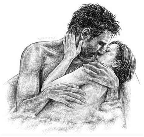 A Drawing Of A Man Kissing A Woman S Face With His Hand On Her Cheek