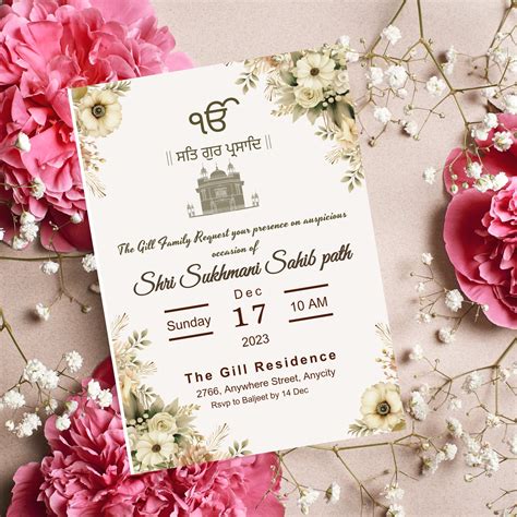 Sukhmani Sahib Path Digital Invitation Template Sikh Wedding Or