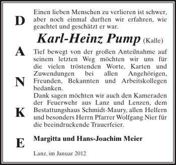 Traueranzeigen Von Karl Heinz Pump Trauer Nordkurier