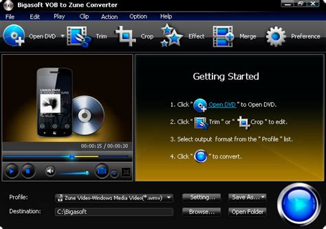 Fast Convert DVD For Zune HD And Zune Bigasoft VOB To Zune Converter