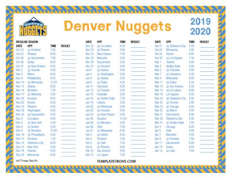 Denver Nuggets Printable Schedule 2023 24