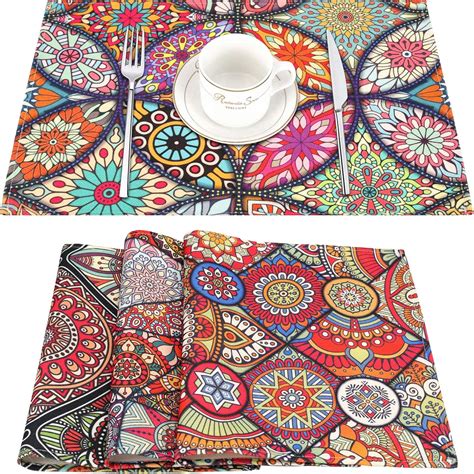 Tovagliette Mandala Set Di Ornamenti Folk Tovagliette In Lino Motivo