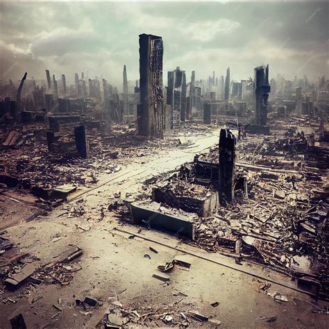 Premium Photo A Postapocalyptic Ruined City Destroyed Buildings