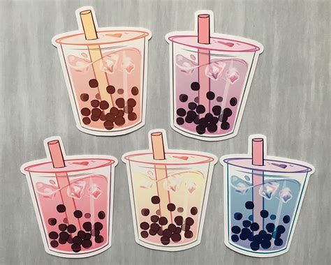 Bubble Tea Aesthetic Boba Sticker Set Of 5 Different Colors Kawaii