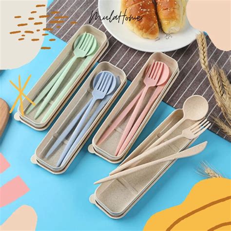 Jual KATLARE Set Sendok Garpu Pisau Wheat Straw Eco Friendly Shopee