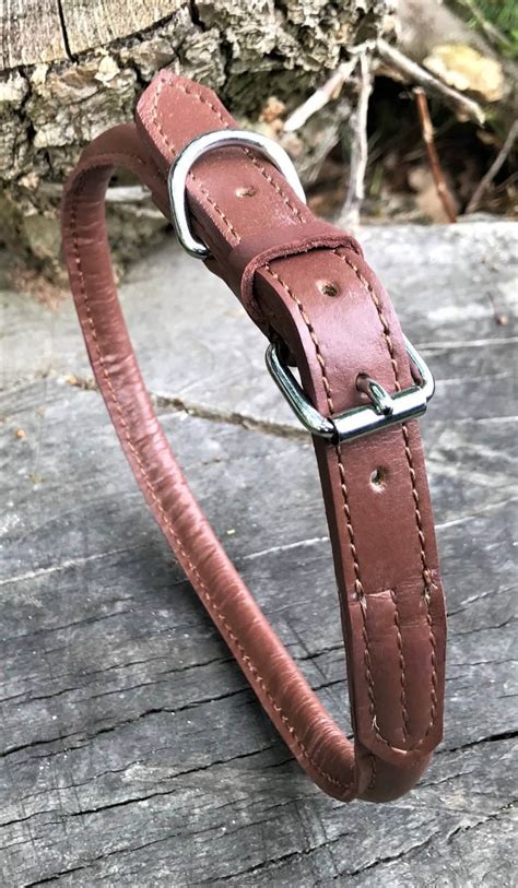 Hand Made Soft Leather Rolled Dog Collar Brown Etsy