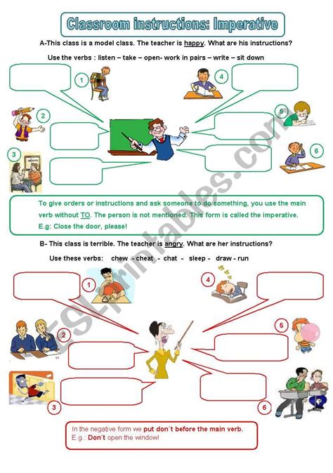 Classroom Instructions Imperative Editable 1 2 Esl Worksheet By