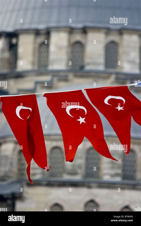 Turkish National Flags In Front Of Yeni Camii Or The New Mosque In