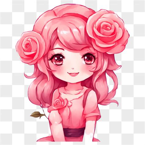 Baixe Garota De Desenho Animado Kawaii Com Rosas Cor De Rosa E Moda De