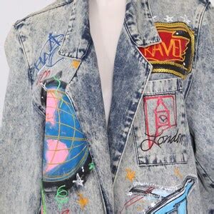 Hand Painted Acid Wash Jean Jacket Vintage S S Blue Etsy