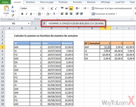 Calculer La Somme En Fonction Du Numéro De Semaine Excel Waytolearnx