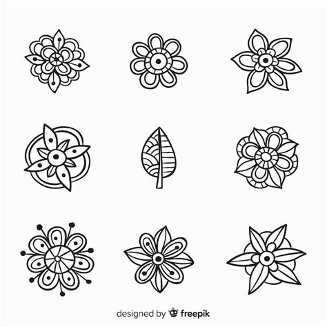 Set De Elementos Florales Decorativos Dibujados Vector Gratis