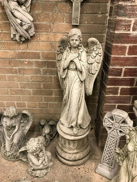 Stunning Stone Angel On Column Garden Statue Sarastoneornaments