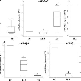 Nicotinic Receptor Subunit Gene Expression Box Plots Show Fold Change