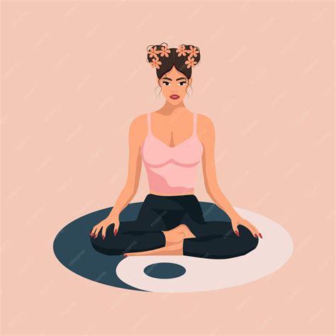 Premium Vector Girl Yoga Lotus Pose Yin Yang Meditation