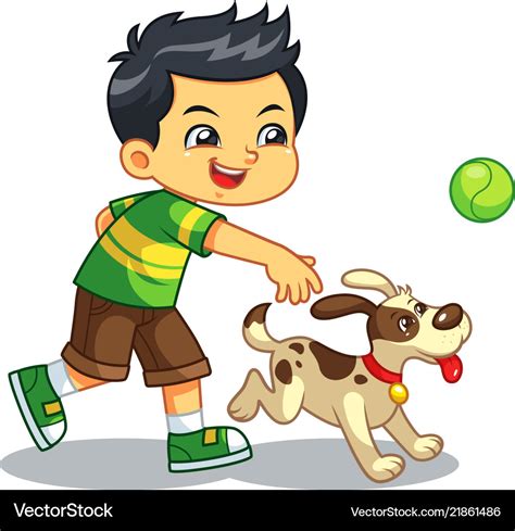 Boy Playing With His Pet Dog Royalty Free Vector Image