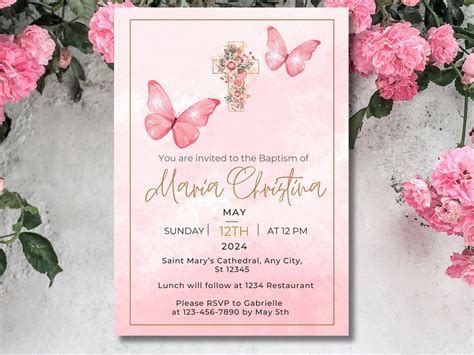 Editable Butterfly Baptism Invitation Christening Invitation Spring Baptism Invitation Girls