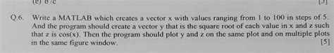 Solved 6 Write A MATLAB Which Creates A Vector X With Chegg