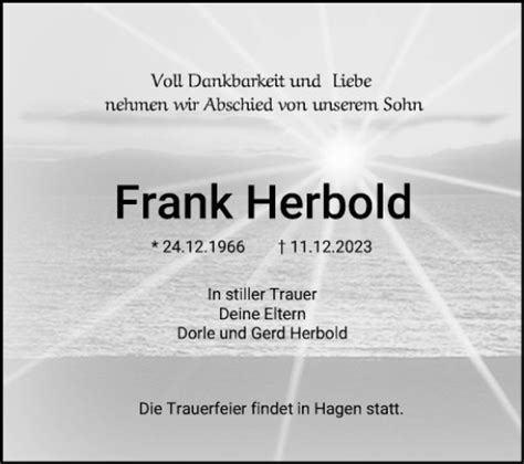 Traueranzeigen Von Frank Herbold Trauerportal Ihrer Tageszeitung