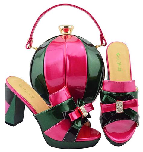 Fucsia Cuero Italiano Zapatos Y Bolsa De Zapatos Italianos Con Bolsos A