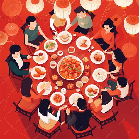 Premium Vector | Vector of Chinese family reunion gathering for Chinese