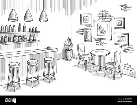 Cafe Bar Graphic Black White Interior Sketch Illustration Vector Stock