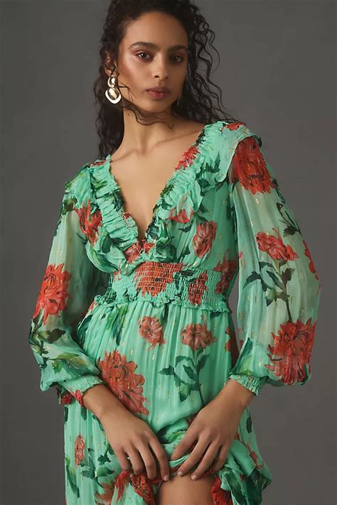 The Odetta Ruffled V Neck Dress Anthropologie