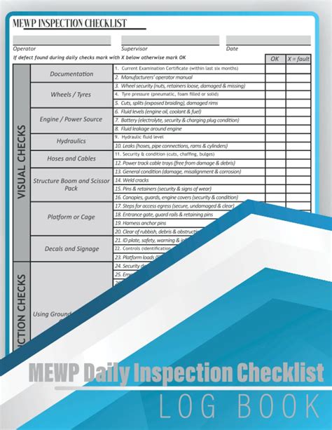 Mewp Daily Inspection Checklist Log Book Mobile Elevating Work Platforms Daily Inspection