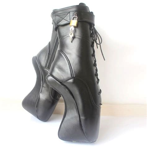 Black Locking Leather Ankle High Pony Ballet Boots Dotty After Midnight