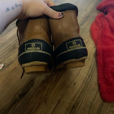 Magellan Womens Brown And Navy Boots Depop