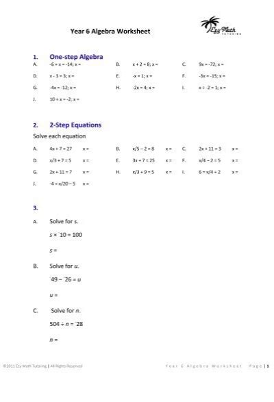 Algebra 2 Chapter 1 Worksheets