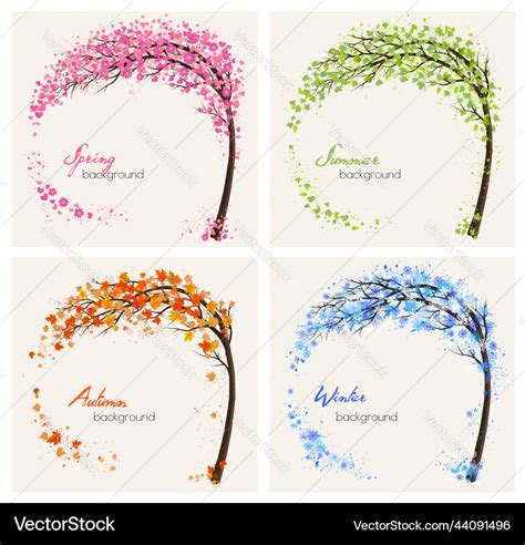 Nature Four Stylized Trees Representing Different Vector Image