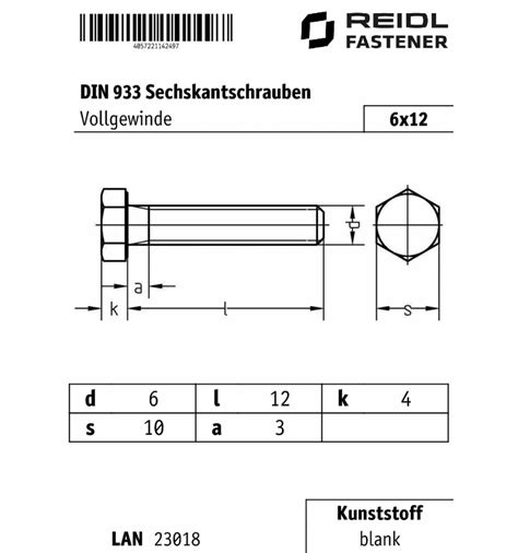 Din Sechskantschraube Mit Gewinde Bis Kopf X Pa Bei Reidl De