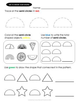 Elementary SEMI CIRCLE Shape Worksheets by Souly Natural Creations