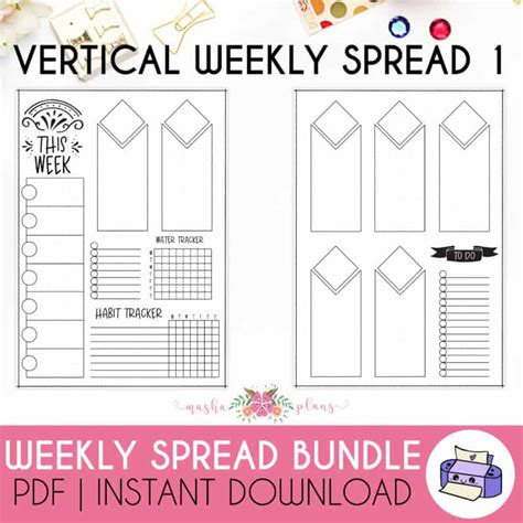 7 Printable Bullet Journal Weekly Spreads Bundle Masha Plans