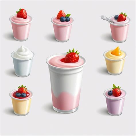 Una Colecci N De Tazas Con Diferentes Frutas De Colores Y Helados